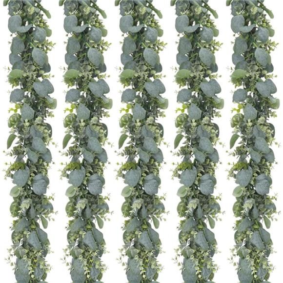 5pcs 5.5ft Artificial Eucalyptus Garland Fake Silver Dollar Eucalyptus Greenery - Picture 1 of 6